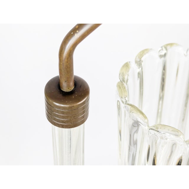 Brass and Clear Murano Glass Pendant Light attributed to Barovier & Toso For Sale - Image 10 of 13