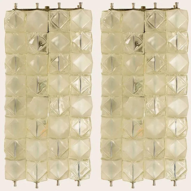 Exceptional wall lamps with beautiful 30 crystals, nickel plated metal frame by filvem voghera, milan, 1968. Statement...