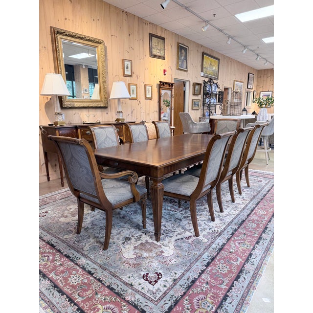 French Vintage Ethan Allen Goodwin Louis XVI Style Extendable Dining Table Set For Sale - Image 3 of 12