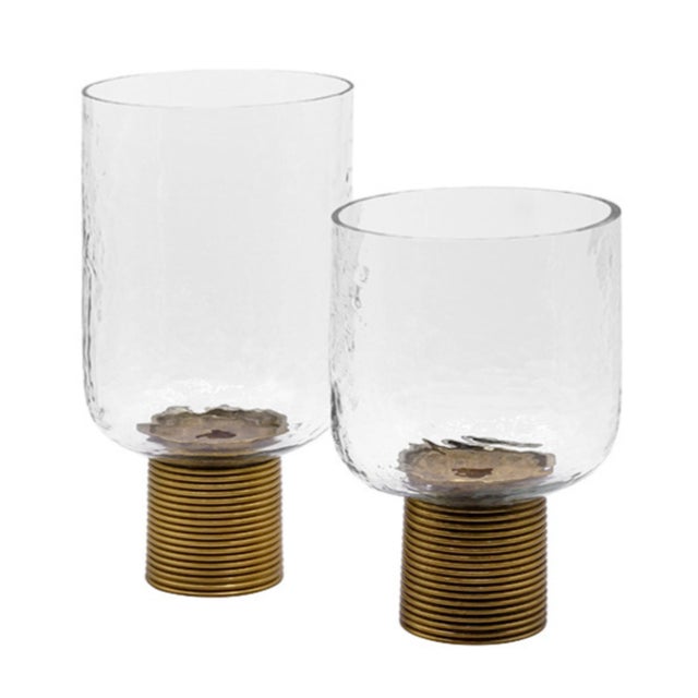 Contemporary Matthew Izzo Home Cadey Large Clear Glass. And Ribbed Antique Brass Votive Candle Holder For Sale - Image 3 of 4