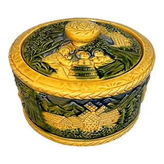 Vintage George Jones Style Majolica Biscuit Container For Sale