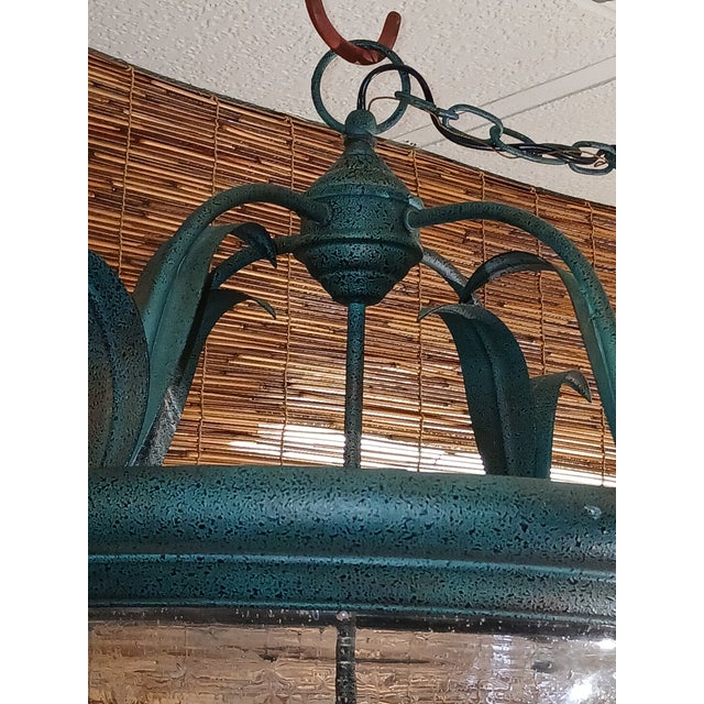 1990s Bell-Form Glass Tole Hanging Chandelier Light Fixture For Sale - Image 4 of 7