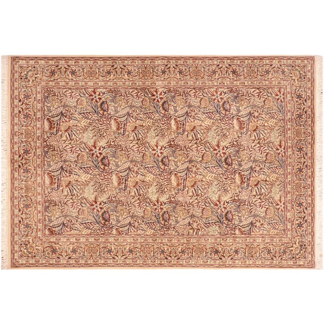 Copper Shabby Chic Floral 1990's Pak-Persian Beige/Gold Wool Rug - 6'3'' X 9'1'' For Sale - Image 8 of 9