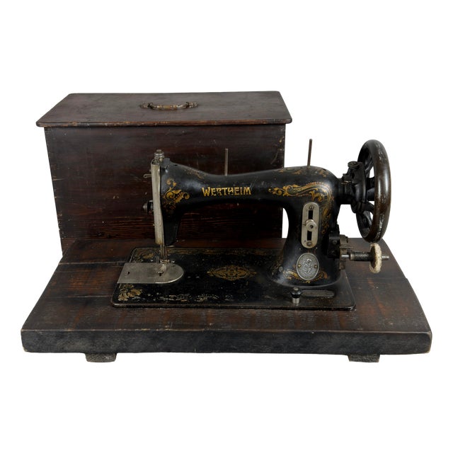 Antique Wertheim Sewing Machine with Movable Wooden Lid, 1900s For Sale
