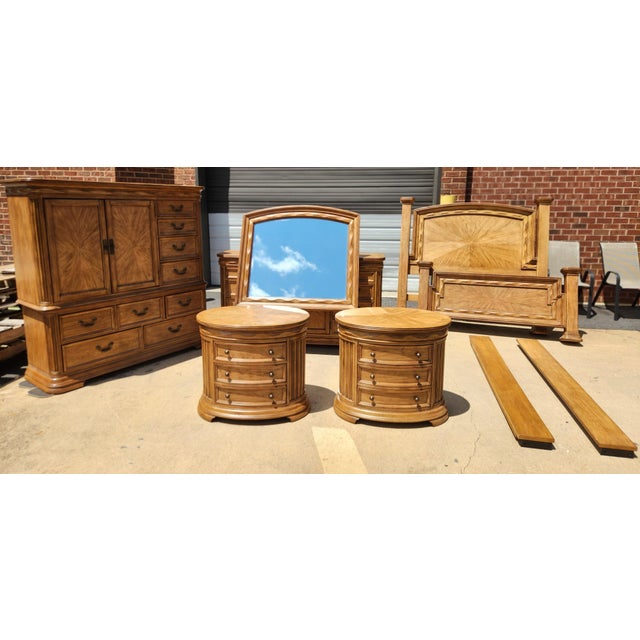 Traditional Complete Blonde Wood Queen Bedroom Set For Sale - Image 3 of 11