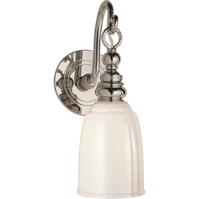 Boston Loop Arm Sconce in Polished Nickel with White Glass Designer: Chapman & Myers Height: 12.5" Extension: 7.5"...