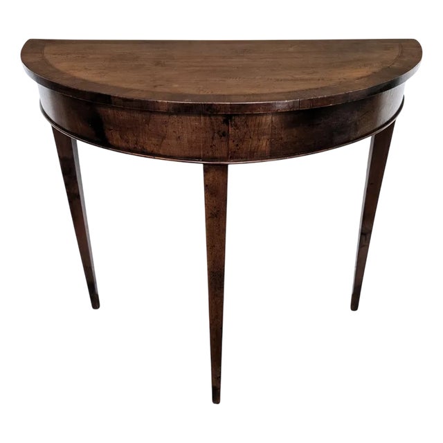 Mid-Century Italian Wood Inlaid Demi-Lune Wall Console Table, 1960s For Sale