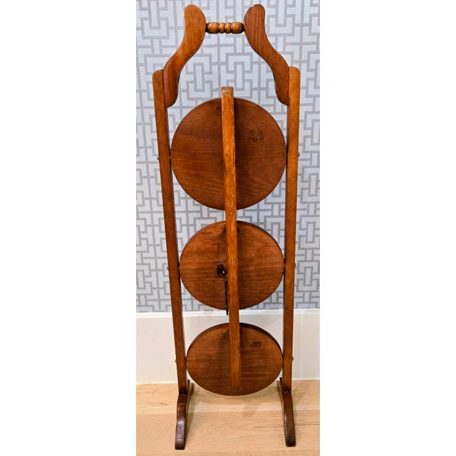 Wood Vintage Cornwall 3-Tier Folding Pie Stand / Silent Butler Serving Table, South Paris Maine For Sale - Image 7 of 12