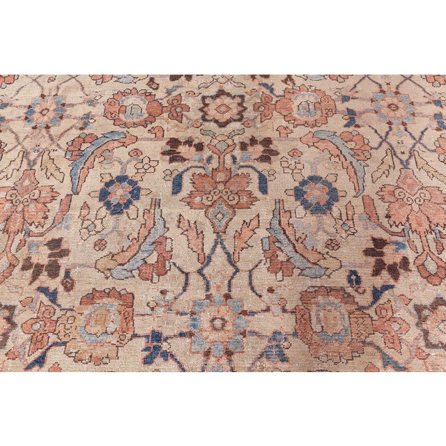 Neutral Beige Soft Blues and Pinks 1920s Persian Malayer Rug For Sale - Image 4 of 7