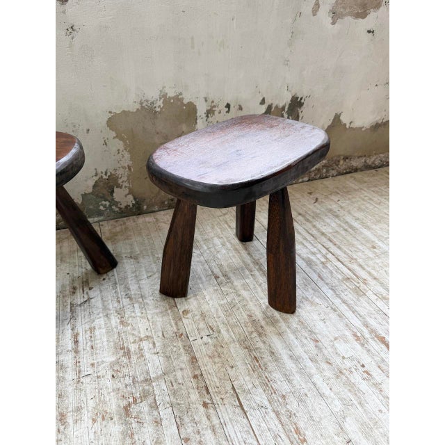 Brutalist Oak Tripod Stools, 1960s, Set of 4 For Sale - Image 10 of 18
