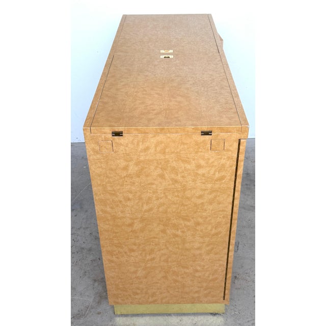 Mid-Century Modern 1970s Embossed Leather Ostrich Expandable Dry Bar Cabinet, Style of Springer For Sale - Image 3 of 17