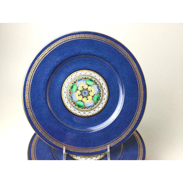 Art Deco Mid 20th Century Wedgwood Floral Blue Greek Key Charger Plates- Set of 12 For Sale - Image 3 of 7