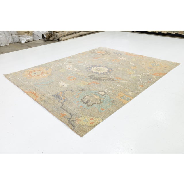 Modern Modern Oushak Style Area Rug – Hand-Knotted Wool in Neutral Sage & Terracotta For Sale - Image 3 of 11