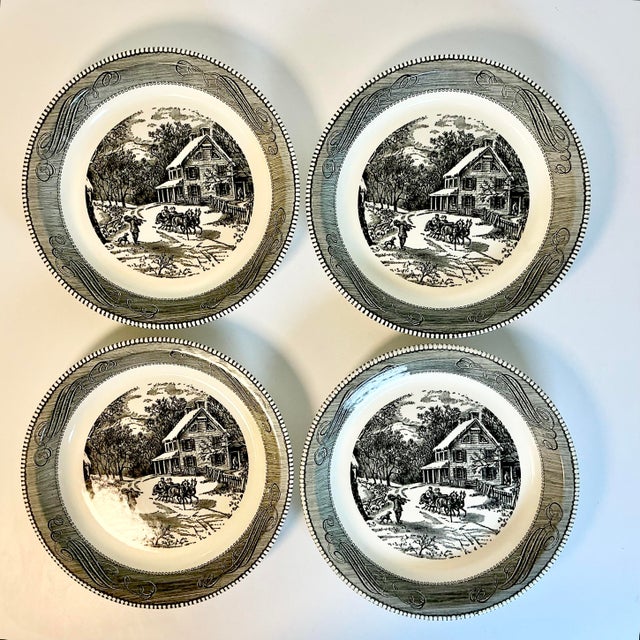 1970s Vintage Americana Boho Chic Jeannette China Black Supper Bowl-Plate - Set of 4. For Sale - Image 4 of 13