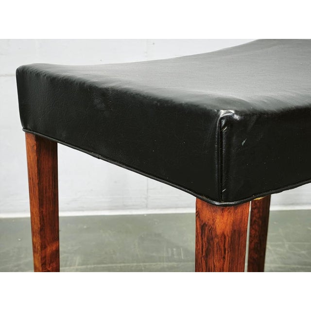 Mid-Century Danish Modern Wood and Black Leather Stool, 1960s For Sale - Image 6 of 12