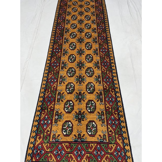 Terracotta Brown Turkmen Wool Runner Rug, Tribal Geometric Gul Design For Sale - Image 4 of 13