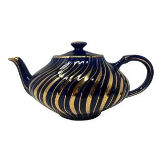 Arthur Wood Cobalt & Gilt Teapot | English Staffordshire, C. 1930s For Sale
