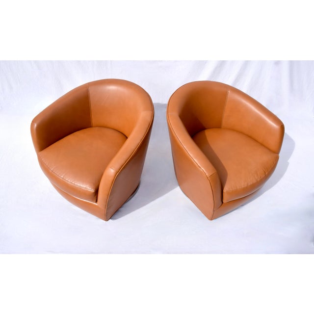 Early 21st Century Thayer Coggin Turn Swivel Chairs in Chestnut Leather For Sale - Image 5 of 10