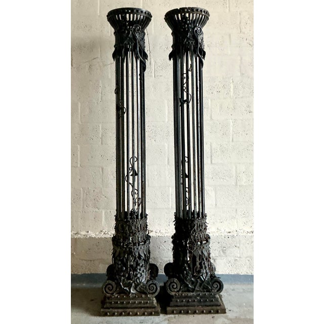 Late 20th Century Vintage Neoclassical Wrought Iron Columns - A Pair For Sale - Image 5 of 13