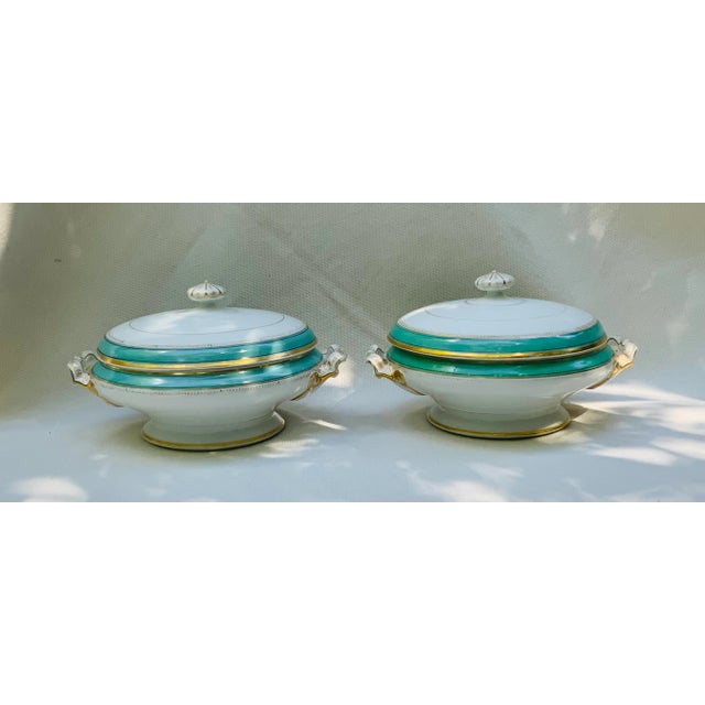 Pair of Mid 19th Century French Porcelain Tureens W/ Turquoise Trim For Sale - Image 15 of 18