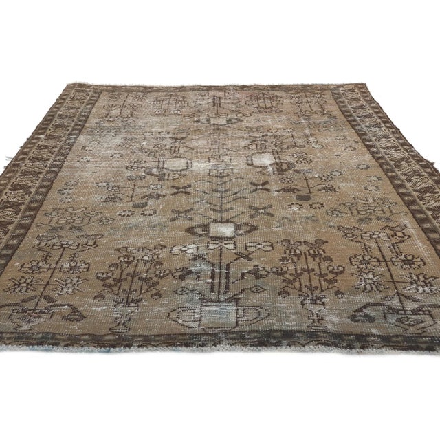 Shabby Chic Early 20th Century Distressed Faded Antique Persian Rug, 04'03 X 05'11 For Sale - Image 3 of 10