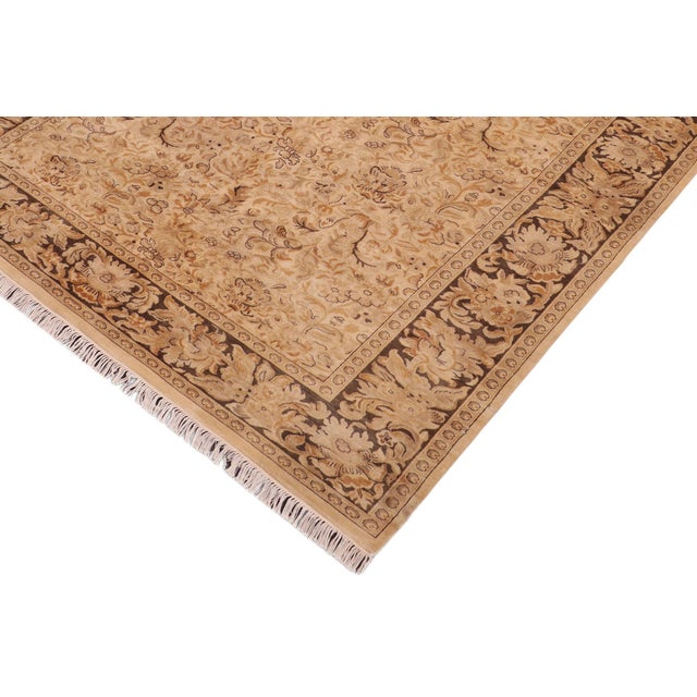 Renaissance Boho Chic Floral 1990's Pak-Persian Beige/Charcoal Wool Rug - 6'1'' X 9'1'' For Sale - Image 3 of 9