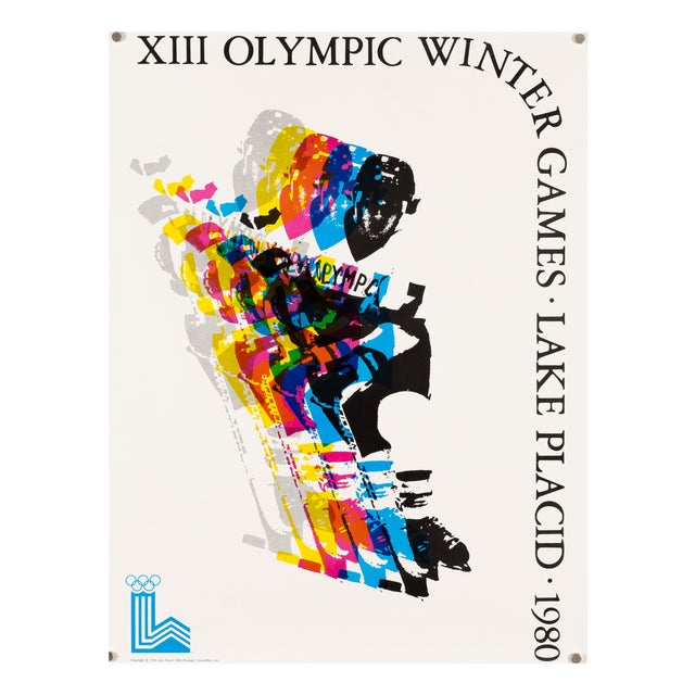 Lake Placid Ice Hockey Olympic Poster by Robert Madden, 1980 For Sale