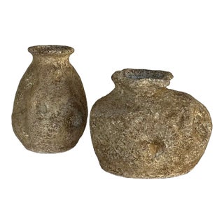 Organic Modern Primitive Indoor Outdoor Ancient Echos Vases Set of 2 For Sale