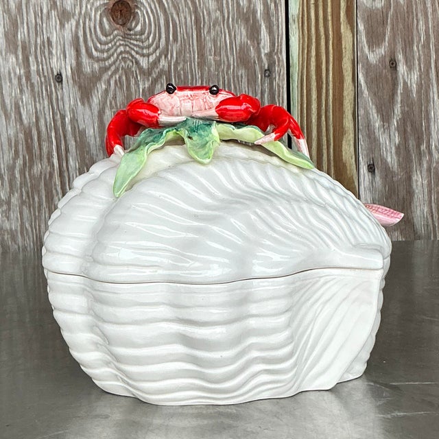 Vintage Coastal Glazed Ceramic Crab Tureen For Sale In West Palm - Image 6 of 9