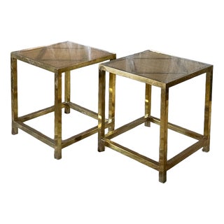 Vintage Glass and Woven Rush Side Tables, 1970s, Set of 2 For Sale