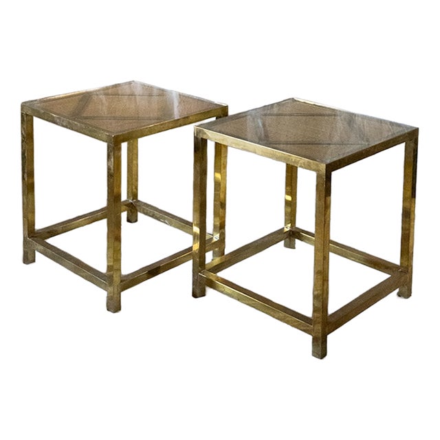Vintage Glass and Woven Rush Side Tables, 1970s, Set of 2 For Sale