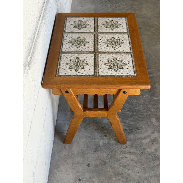 Brown Oak Tiled Top Coffee Table With Lower Slatted Shelf Vintage Mid-Century Modern 1970s For Sale - Image 8 of 11