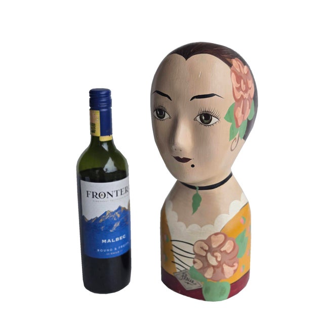 Vintage Hand-Painted French Millinery Style Madame Fleur Head Mannequin For Sale In Miami - Image 6 of 12