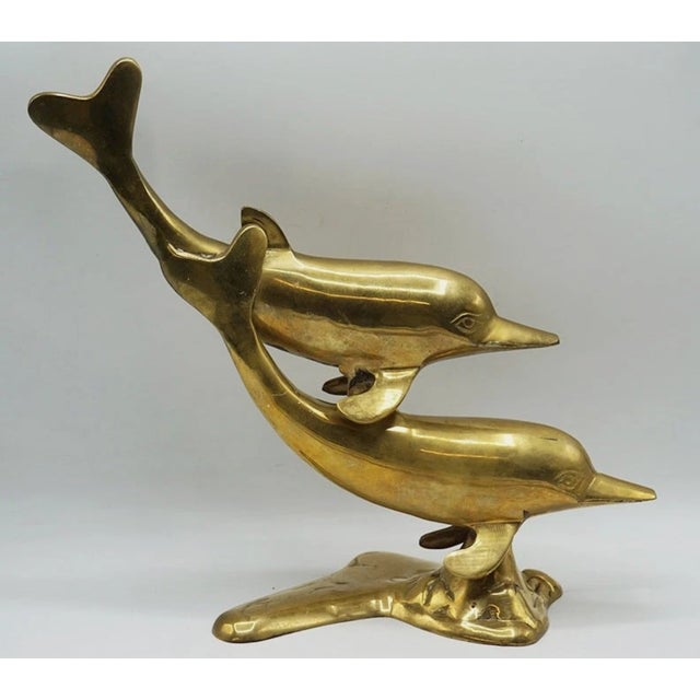 Solid Brass Dolphin Sculpture Mid Century Modern Coastal Decor 12” For Sale - Image 4 of 8