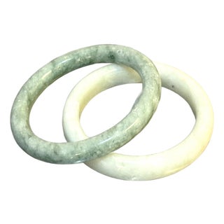 1920s-30s Celadon & Spinach Jade Bangles Set of Two For Sale