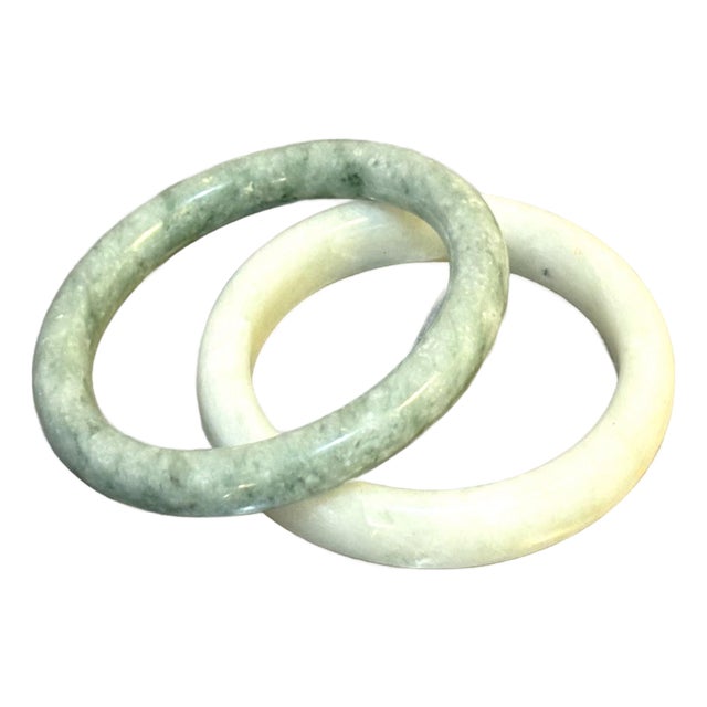 1920s-30s Celadon & Spinach Jade Bangles Set of Two For Sale