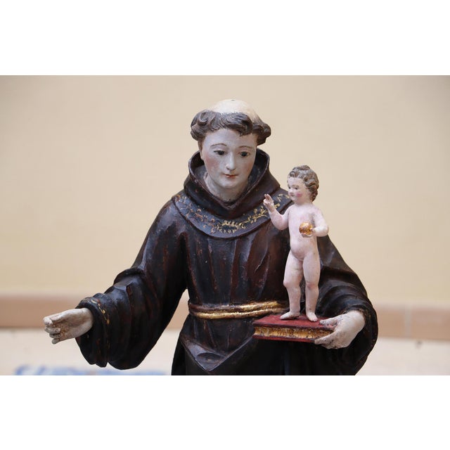 Antique Large Saint Anthony of Padua With Glass Eyes and the Child Jesus, 18th Century, Portuguese For Sale - Image 4 of 18