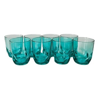 Vintage Turquoise Twisted Glasses from Luminarc Arcoroc, 1970s, Set of 8 For Sale