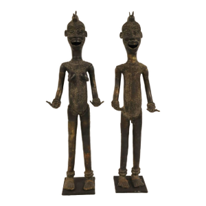 Vintage Life-Sized African Benin Style Figures—A Pair