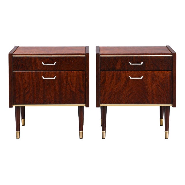 Vintage Nightstands with Brass Details, Set of 2 For Sale
