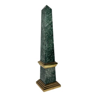 Neoclassical Green Marble & Brass Obelisk, 14.5" High For Sale