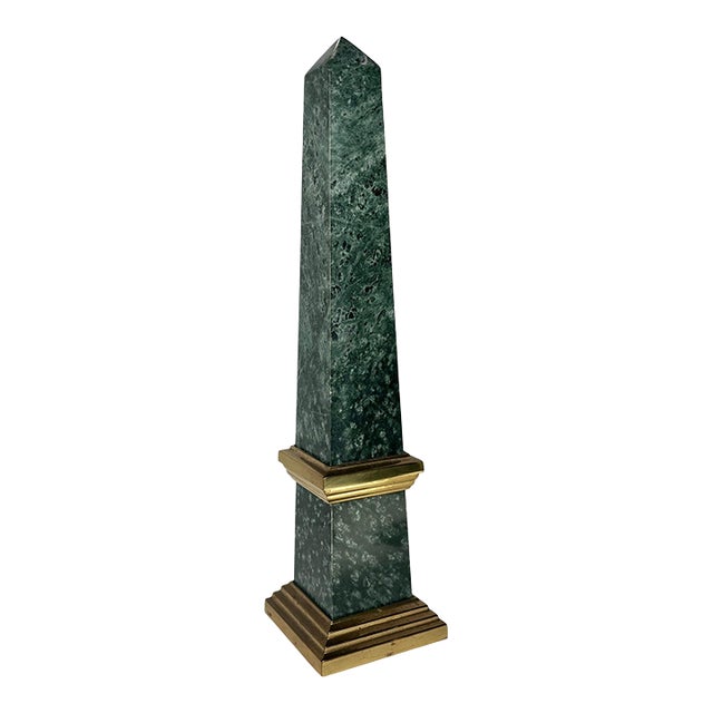 Neoclassical Green Marble & Brass Obelisk, 14.5" High For Sale
