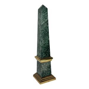 Neoclassical Green Marble & Brass Obelisk, 14.5" High