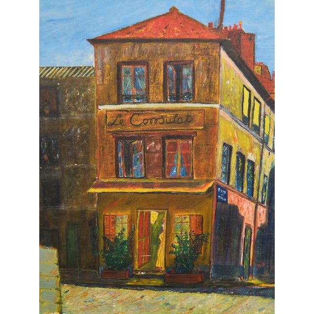 Burnt Umber Vintage Montmartre Street Scene Painting by N. Krims For Sale - Image 8 of 9