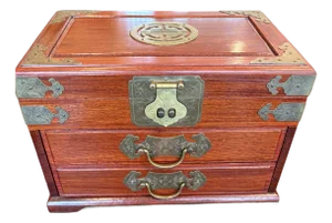 Vintage Oriental Rose Wood Jewelry Box