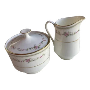 Vintage Mikasa Bone China " Millbrooke" Pattern Lidded Sugar Bowl & Creamer Set- 2 Pieces