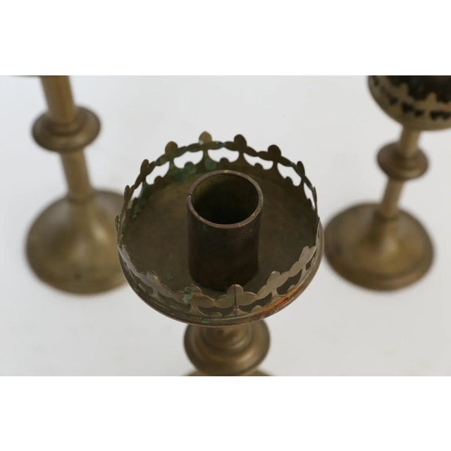Antique French Gilt Brass Altar Candlesticks - Set of 3 For Sale - Image 9 of 11