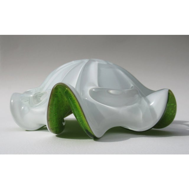 C.1960's Italian Hand-Blown Sommerso Triple Layer, Acid Green & White With Clear Outer Murano Ruffled Bowl For Sale - Image 9 of 13