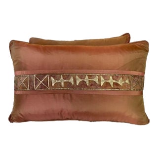 Pair of Silk Pillows W/ Fortuny Band For Sale