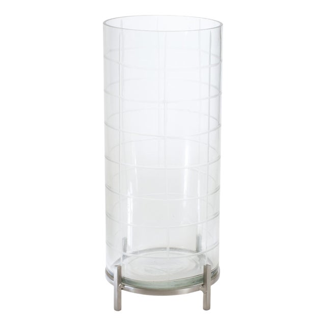Patterned Glass Candle Holder with Metal Stand For Sale